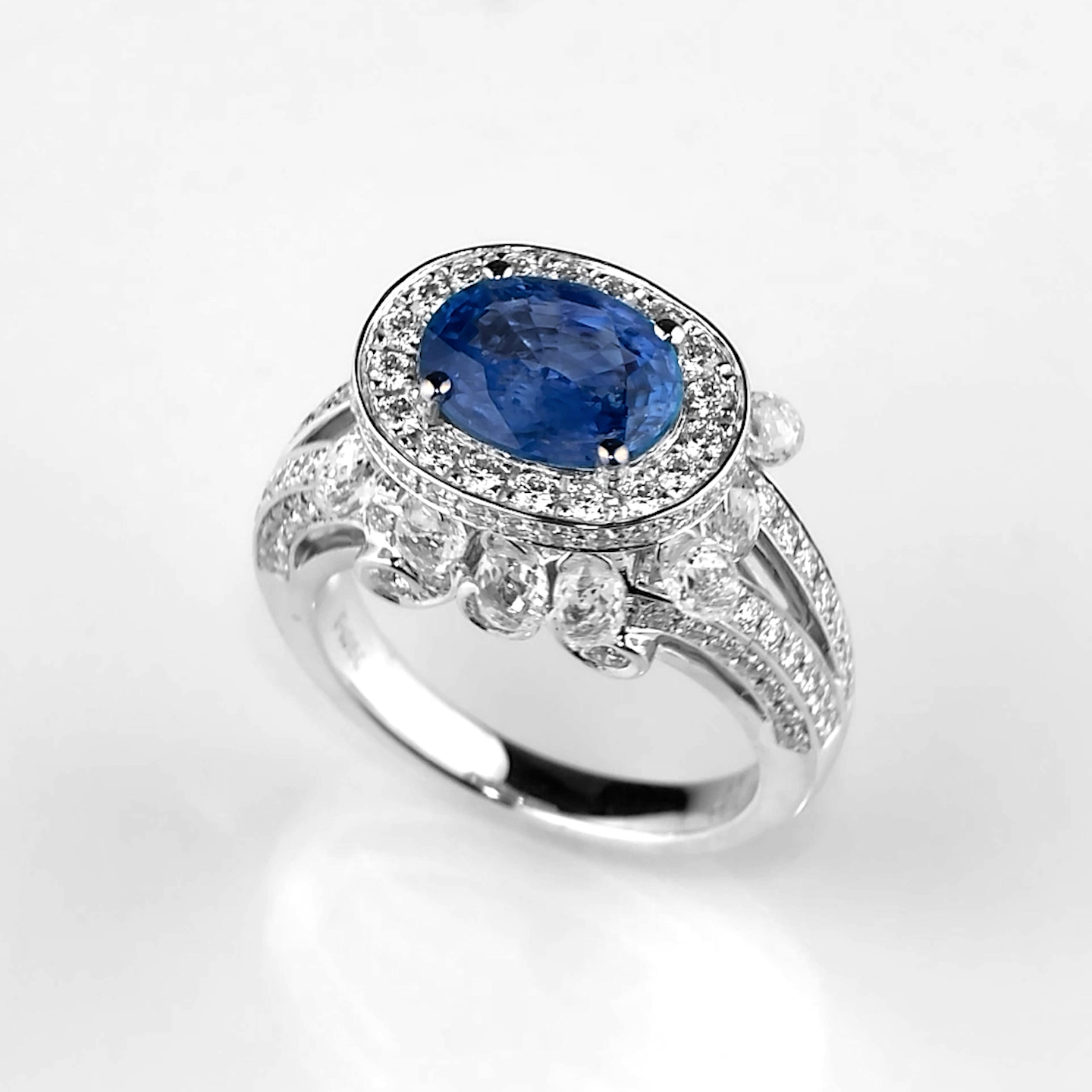 非加熱カシミールサファイア2.46ctプラチナリングダイヤ3.40ct付(GRS